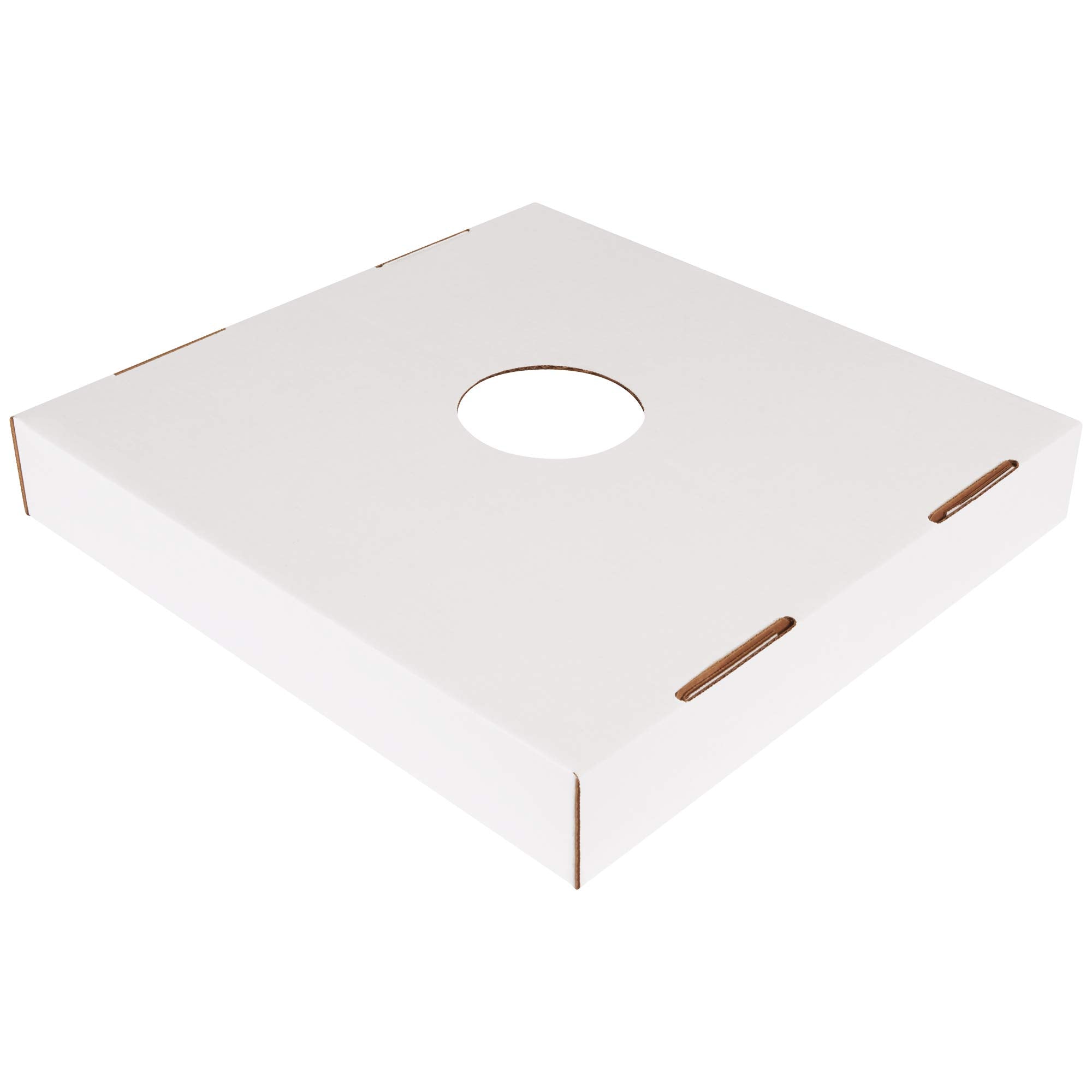 Box USA 40 or 50 Gallon Corrugated Cardboard Trash Can and Recycling Bin Lids with Hole (10-Pack) 18" L x 18" W x 3" H, White, Reusable and Disposable Garbage Lid for Parties and Outdoor Events