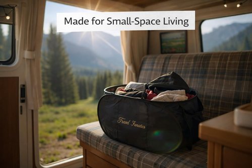 Travel Fanatics Collapsible Laundry Basket with Dividers – Foldable 420D Nylon Traveling Organizer for RV, Hotel & Small Spaces