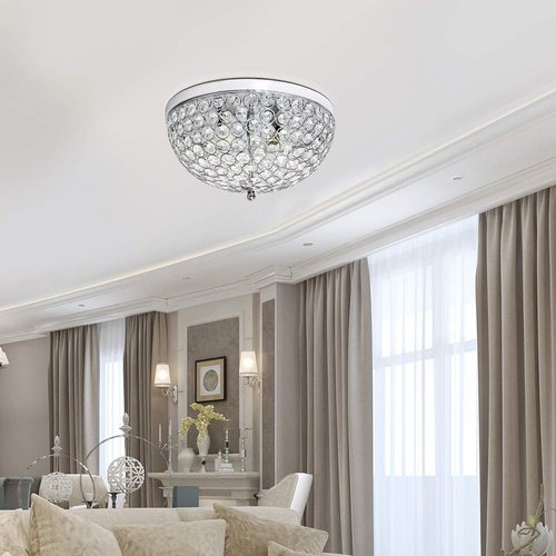 Elegant Designs FM1000-CHR Elipse Crystal 13 Inch Modern Metal 2 Light Bowl Shaped Ceiling Flush Mount Fixture, Chrome