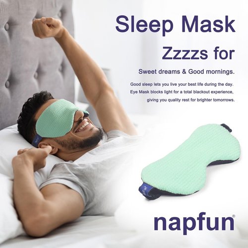 Napfun Neck Pillow - Memory Foam Travel Pillow with Sleep Mask, Earplugs & Pouch | Turquoise Striped Kit