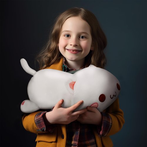 AFAN Cat Stuffed Animals Plush Cute Soft Cat Plush Pillow Toys Kawaii Plushies Room Decor Gifts for Kids Girls Boys (Round Eyes, White, 13.7 Inch)