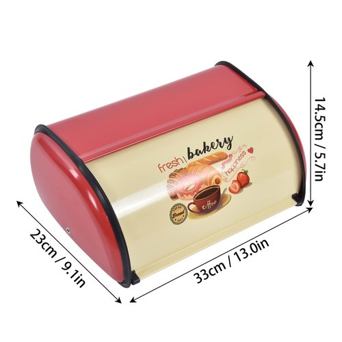 Metal Bread Box for Kitchen Countertop,Space Save Bread Boxes Large Capacity Bread Bin Holder Container with Roll Top Lid kitchen Storage Containers(9.1x13.0x5.7in) (red)