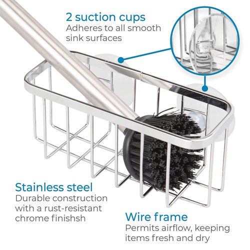 iDesign Stainless Steel Suction Sponge Holder, Kitchen Sink Sponge Caddy Organizer, 2-Pack, Polished