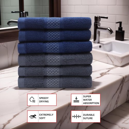 Weierduosi Cotton Hand Towels Set, 6-Piece Set(14in x 29.5in), Super Absorbent Quick Drying,Soft,Bathroom Towels,Suitable for Gyms,Kitchen,Gift(Dark Grey,Dark Blue)