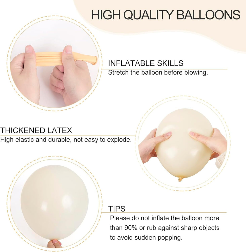 RUBFAC Ivory White Balloon Garland - 129pcs Latex Balloons in Various Sizes for Party Decor | Birthday, Wedding, Baby Shower