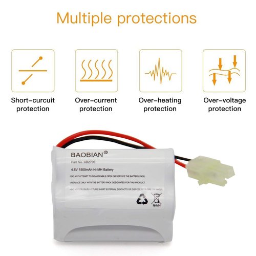 BAOBIAN XB2700 V2930 V2700Z VAC-XB2700 V2700 Replacement Battery 4.8V 1500mAh Ni-Mh Compatible with Euro Pro Shark Vacuum Carpet and Carpet Sweeper