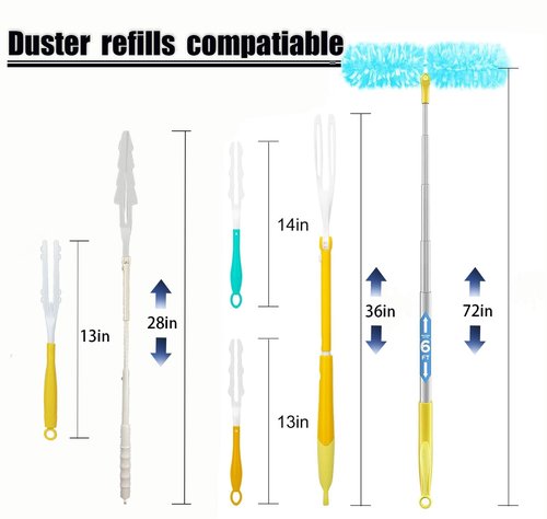 50 Count Duster Refills 360° Heavy Duty Duster Refills Compatible with Swiffer Duster, Multisurface Heavy Duty Duster Replacements with 1 Short Handle and 1 Extenda Handle