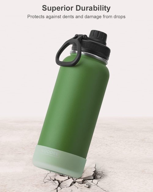 Koodee Insulated Water Bottle - 32 oz Stainless Steel Double Wall Vacuum | Leakproof Spout Lid in Grass Green
