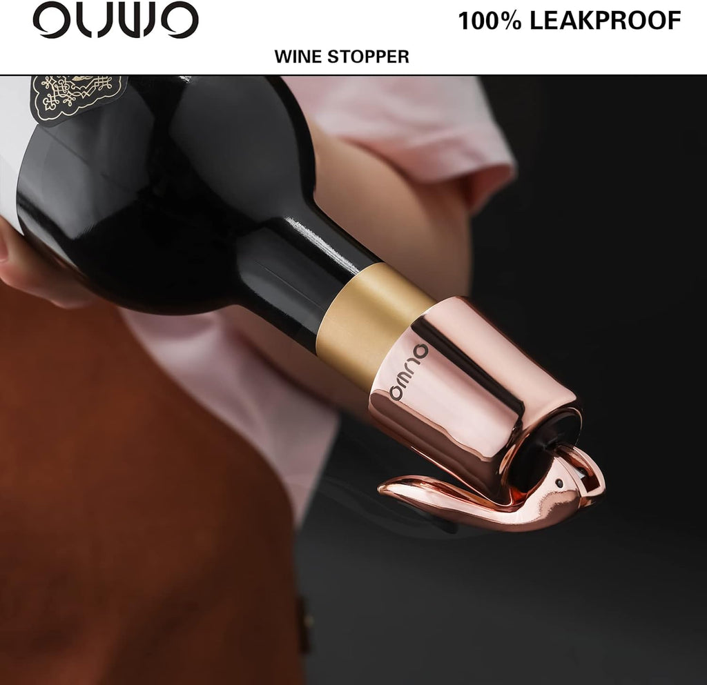 Stainless Steel Wine Bottle Stoppers - Plug with Silicone Toppers - Reusable, Leak-Proof, Keeps Wine Fresh Accessories - RoseGold 6 Pack
