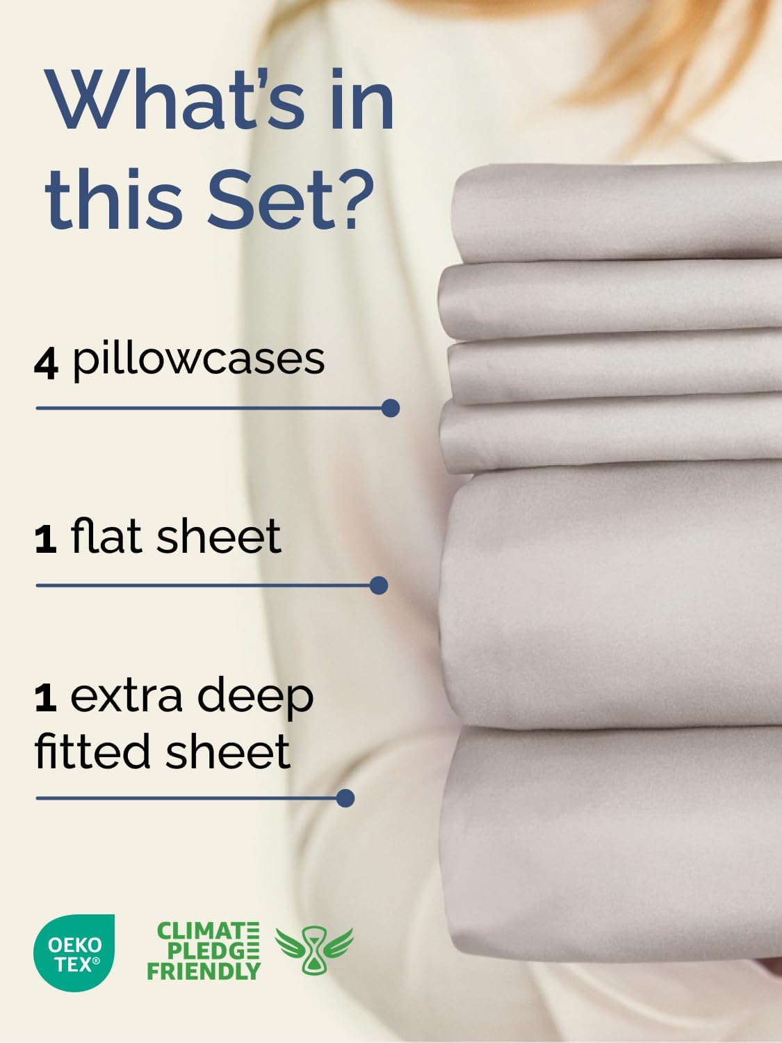 Skiennix Extra Deep Cal King Sheet Set - 6 Piece Breathable Cooling Bedding - Soft Wrinkle-Free Light Grey