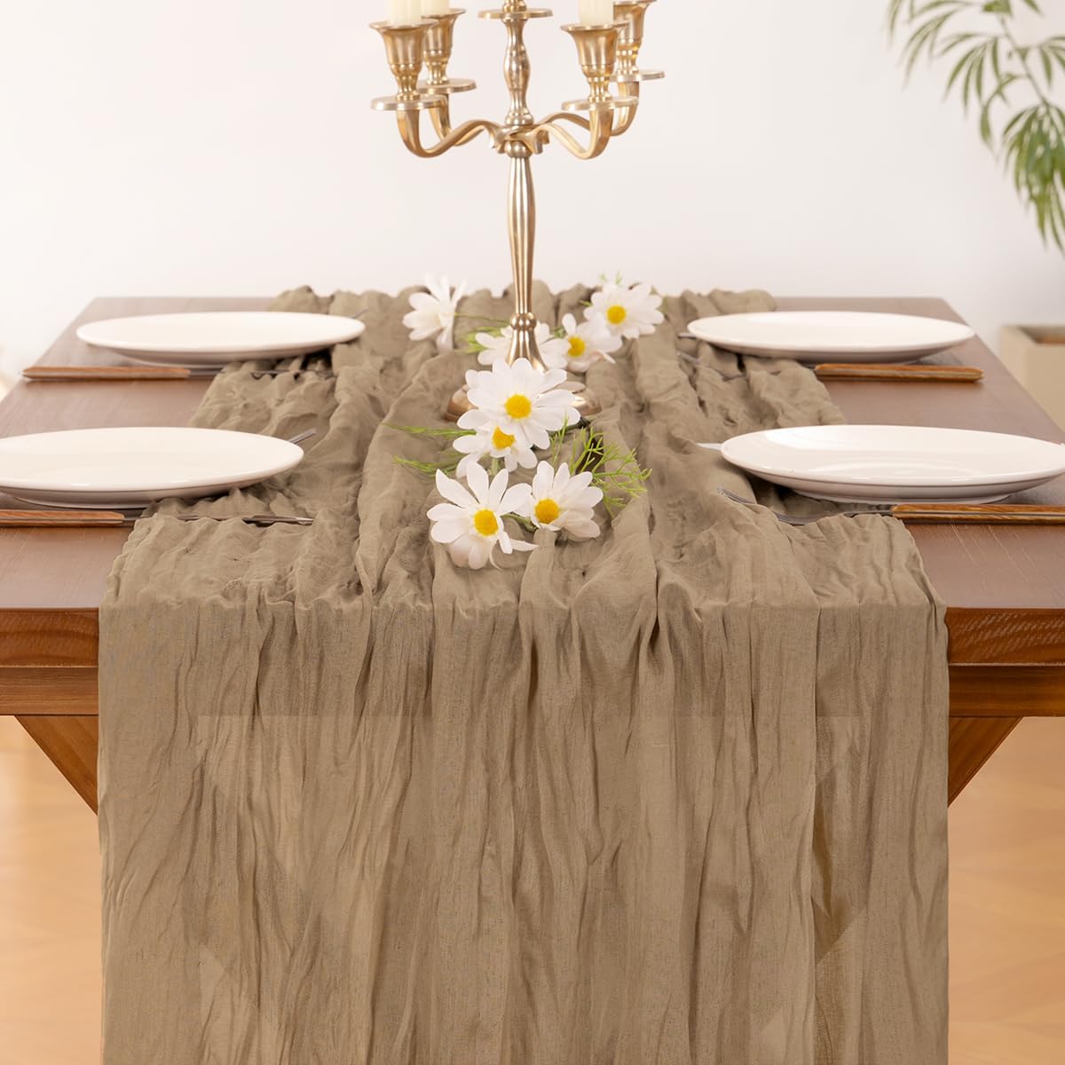 Socomi Cheesecloth Table Runner - 10pcs Nude Brown Boho Rustic 120 Inch for Weddings & Events