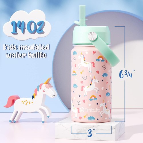 Fimibuke Kids Insulated Water Bottle - 14oz BPA-Free Stainless Steel Tumbler | Leak-Proof Unicorn Design