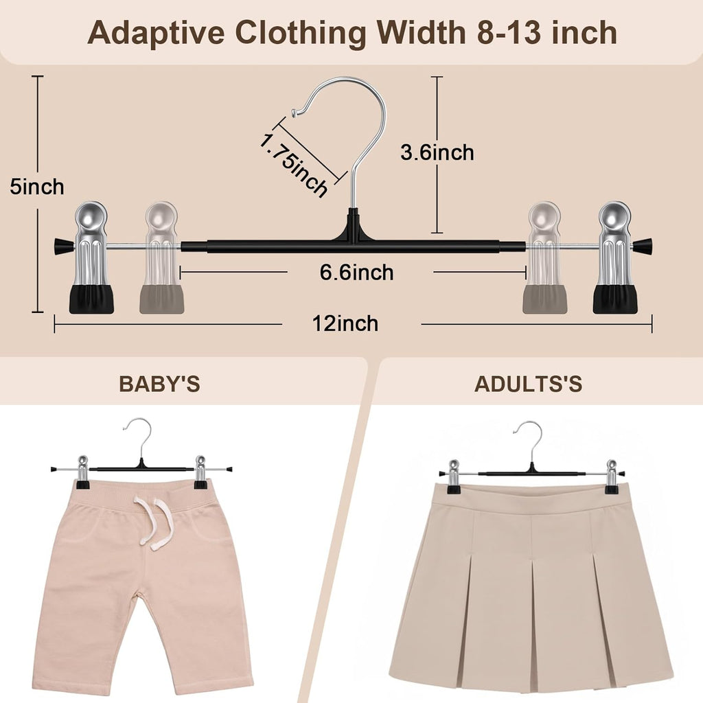 POZEAN Pants Hangers - 30 Pack Adjustable Heavy Duty Clips for Skirts & Trousers | 12-Inch Black