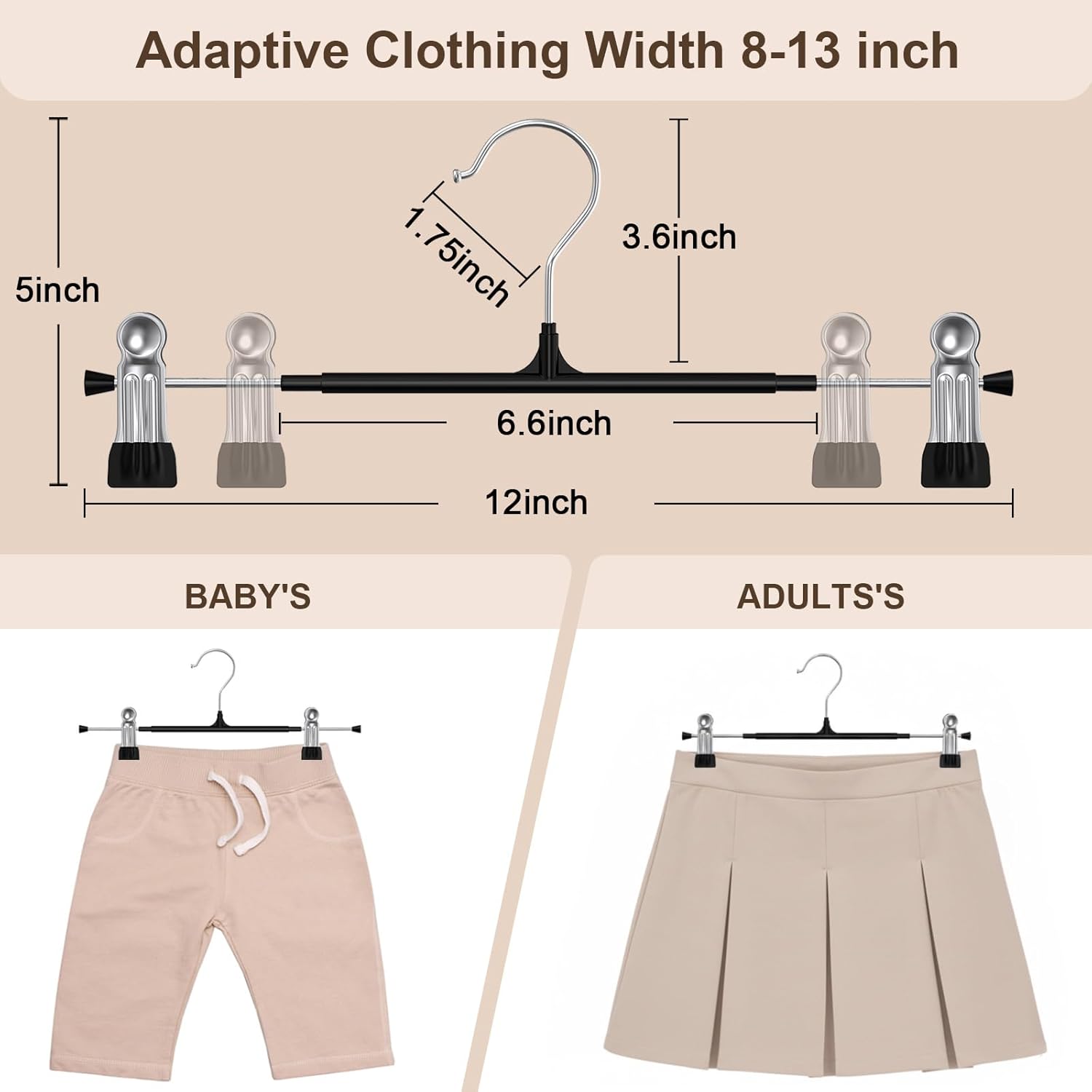 POZEAN Pants Hangers - 30 Pack Adjustable Heavy Duty Clips for Skirts & Trousers | 12-Inch Black