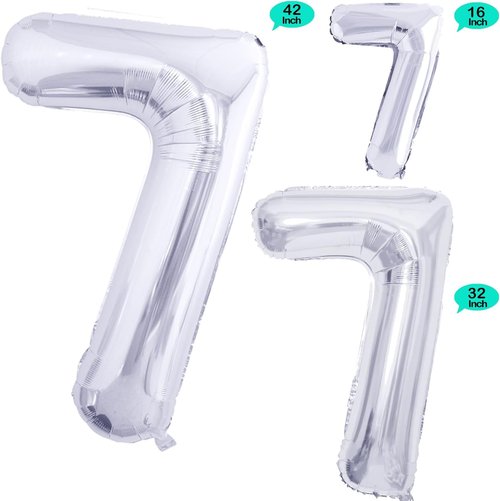 GOER Silver Foil Number 7 Balloons - Huge 42 Inch Birthday & Anniversary Decorations (3 Pcs)