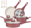 M MELENTA Pots and Pans Set Non Stick, 11-Piece Nonstick Induction Cookware Set, Non-Toxic Kitchen Cooking Set with Frying Pans, Saucepan, Stock Pot, PFOA Free, Red Brown