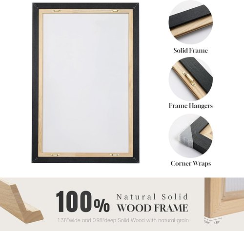 Large Framed Abstract Nature Landscape Wall Art - Set of 3 Modern Canvas Prints | 24x36 Inch Green Lake Decor