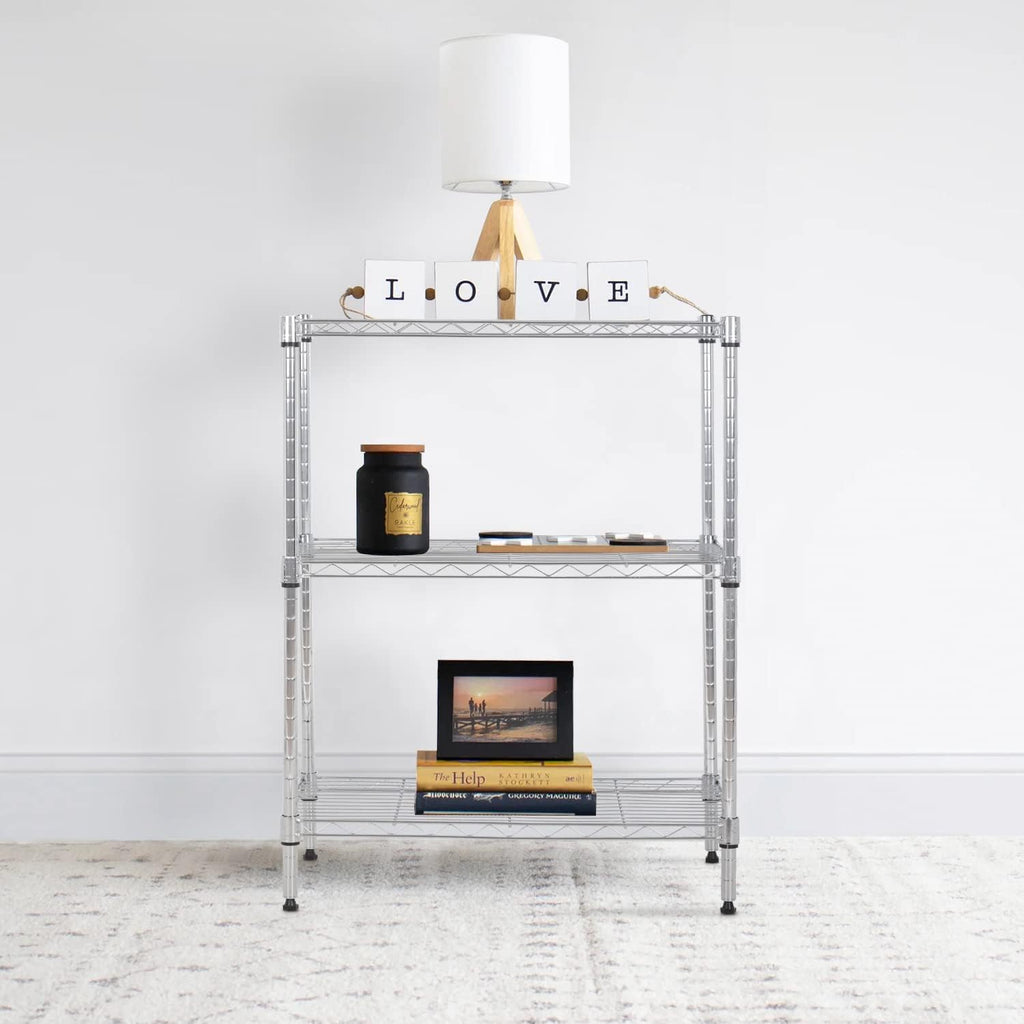 BestOffice Adjustable Metal Storage Shelves - 3-Tier Wire Shelving Unit | 450Lbs Capacity, Chrome Finish