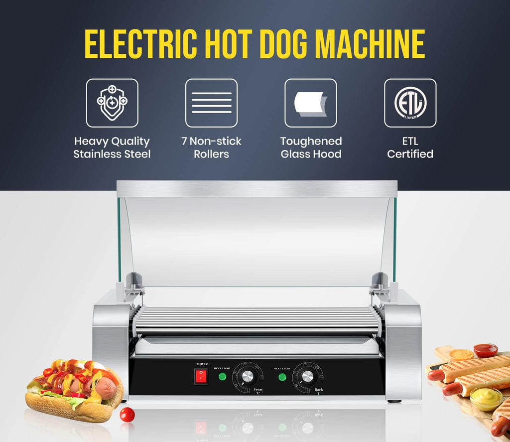 SYBO Hot Dog Roller - 18 Capacity Non-Stick Stainless Steel Rollers with Detachable Glass Cover