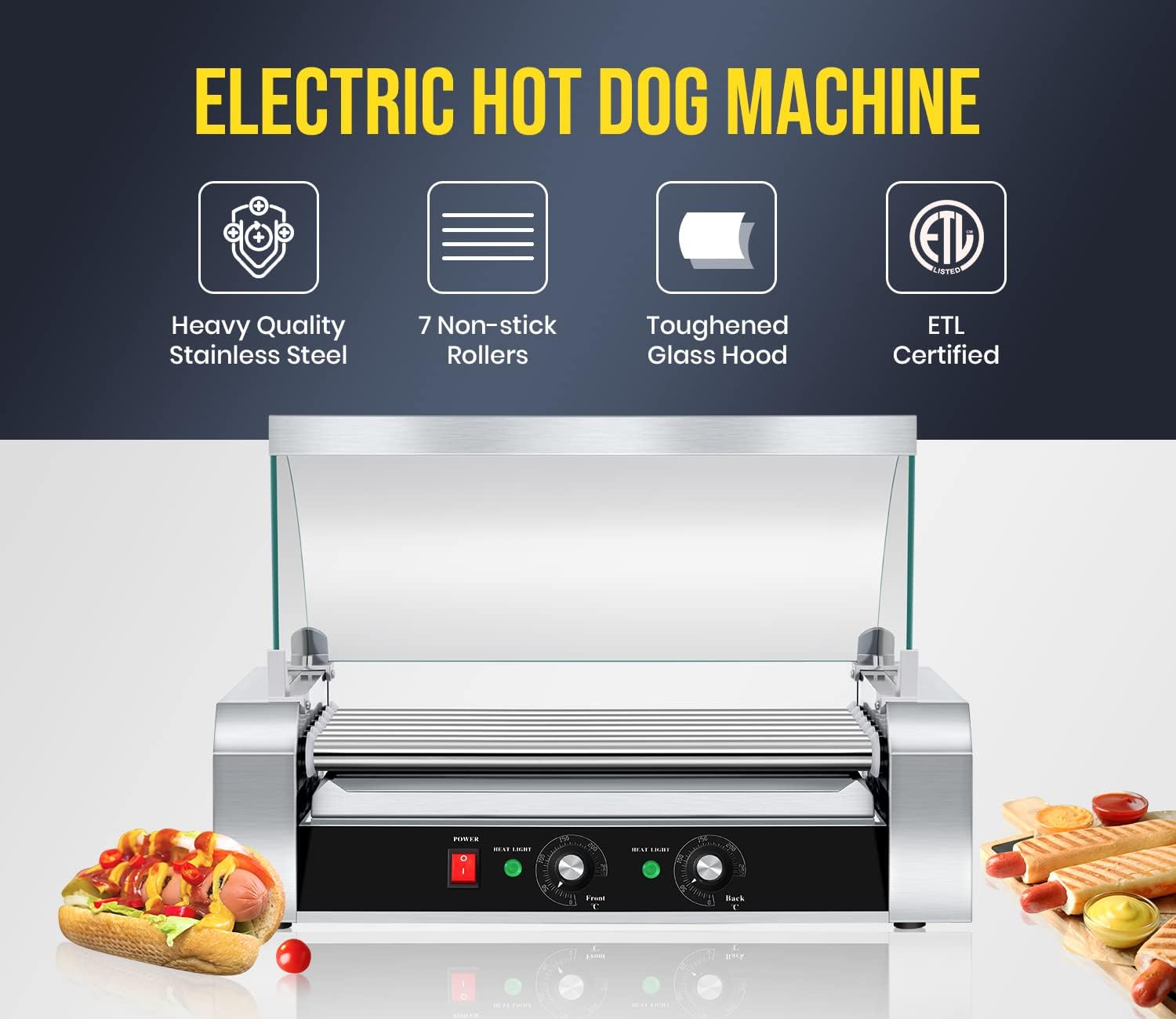 SYBO Hot Dog Roller - 18 Capacity Non-Stick Stainless Steel Rollers with Detachable Glass Cover