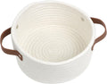 Skiennix Small Woven Basket - Cute Mini Cotton Rope Storage Bin with Leather Handle | Boho Nursery Organizer