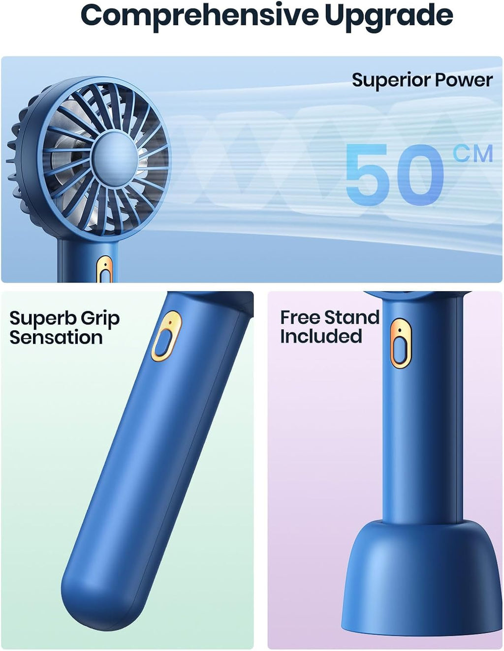 Warmco Mini Portable Fan 2-Pack | 3-Speed Rechargeable Handheld & Desk Fans for Travel, Makeup, Summer (Blue & Pink)