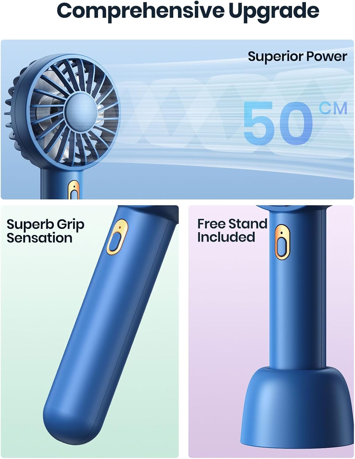Warmco Mini Portable Fan 2-Pack | 3-Speed Rechargeable Handheld & Desk Fans for Travel, Makeup, Summer (Blue & Pink)