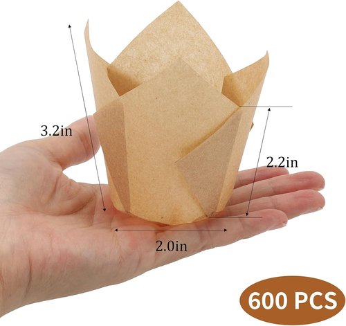 Brown Tulip Muffin Liners - 600 Pcs Standard Size Parchment Cupcake Baking Cups for Parties