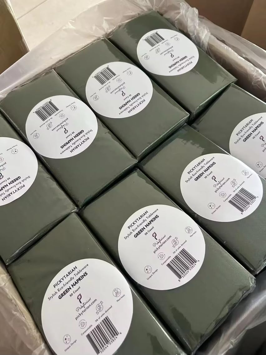 Pickytarian Dark Green Dinner Napkins Disposable - 50 Count Fancy 3-Ply Paper Napkins - Compostable 16x16 inch Elegant Forest Green Napkins for Weddings Christmas Parties - Eco Friendly