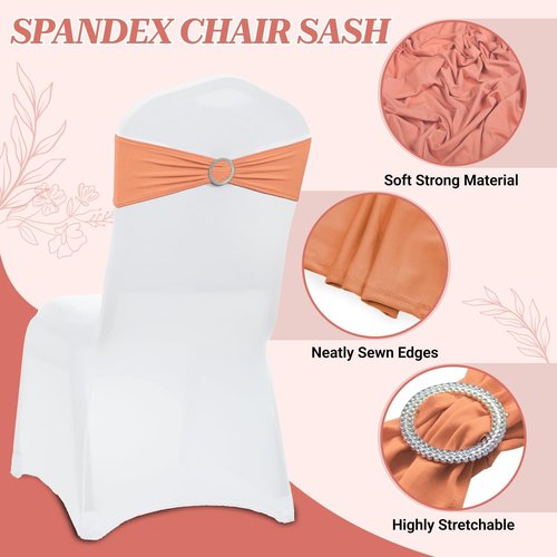 MDS Spandex Chair Sashes - Pack of 150 Elastic Stretch Bows with Buckle Slider for Wedding Decor - Peach