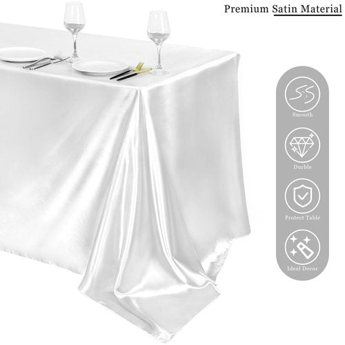TURSTIN 16 Packs White Satin Tablecloth 102 x 58 Inch Overlay Satin Table Cover Rectangle Bright Silk Tablecloth Smooth Fabric Table Decoration for Wedding Banquet Party Events