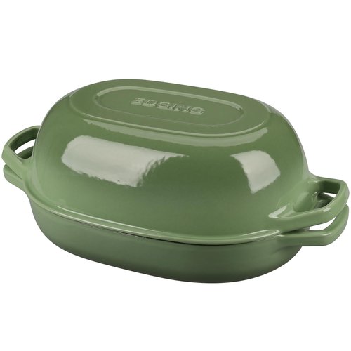 EDGING CASTING Enameled Cast Iron Oval Dutch Oven Pot with Lid, Dutch Oven for Sourdough Bread Baking, Oval Bread Pan, Bread Oven, Bread Dutch Oven, 7qt, Pistachio Green