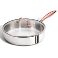 CAROTE 10" Tri-Ply Stainless Steel Deep Frying Pan with Lid, Non-Toxic Saute Pan, Oven Safe, Induction, Ceramic and Gas Cooktops Compatible, Silver
