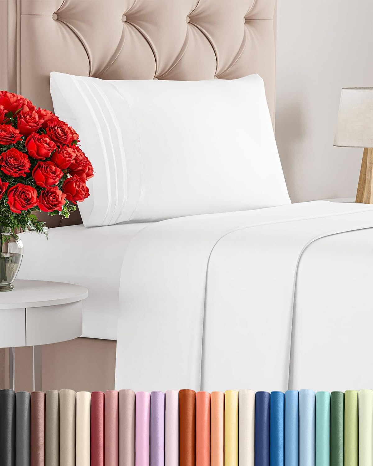 Skiennix Twin XL Sheet Set - Comfy Cooling Bed Sheets with Deep Pockets - Ultra-Soft, Wrinkle-Free, White