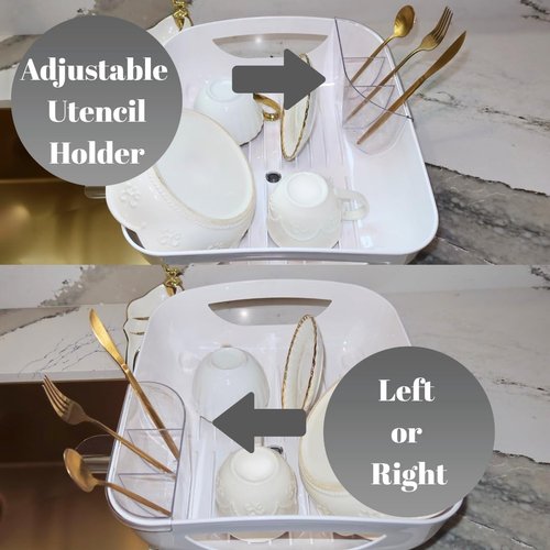 PookSter Dish Drying Rack, Modern Sink Drainer with Strainer extenable spout, Pots & Pans, Space Saving Kitchen Dish Racks, Kitchen Counter Dish Drainer Off White escurridor de cocina platos