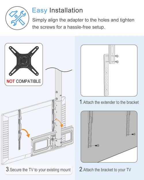 IFCASE Steel VESA Extension Brackets for TV Ceiling/Wall Mounts, Adjustable Heavy Duty Vertical VESA Extender Replacement Bracket (Black)
