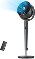 DREO Fan for Bedroom, 120° Oscillating Standing Fans, Quiet Floor Fan with DC Motor, 100ft Pedestal Fans for Room, 9 Speeds, 4 modes, 20dB, 120° Manual Vertical, 37-42" Adjustable Height, 9H Timer