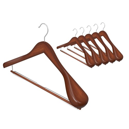 StorageWorks 6 Pack Wooden Hangers, Extra Wide Shoulder Wood Hangers with Locking Bar for Suit, Shirt, Coat, Pants, Walnut Color