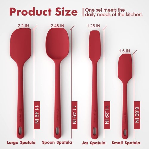 ChefAide Silicone Spatula Set - 4 Pieces, Ergonomic Grip, Heat Resistant for Nonstick Cookware