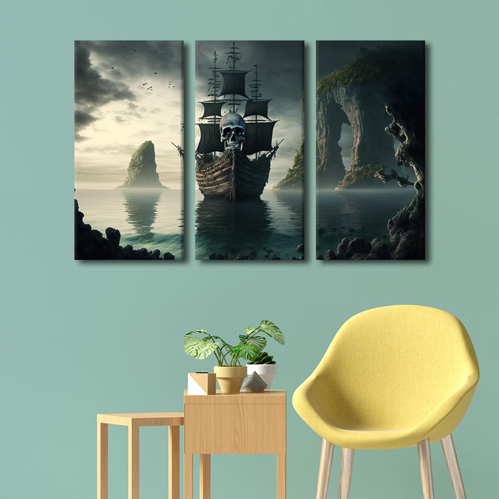 TUMOVO Canvas Wall Art for Bedroom Vintage Pirate Ship Wall Paintings for Living Room Fantasy Boat Office Modern Wall Art Scenery Pictures Print On Canvas Framed Ready to Hang, 42" Wx28 H