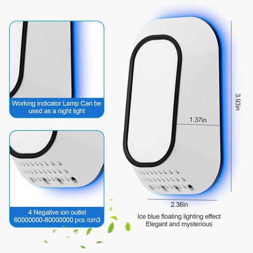 PVACG Plug in Air Ionizers 3-Pack, Negative Ion Air Purifier with Ice Blue Light, 2W Ultra-Low Energy Ionic Air Purifiers for home Bedroom Office Bathroom(3)