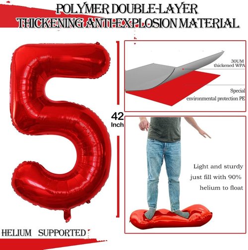 GOER Jumbo Number 15 Balloons - 42 Inch Foil Helium Decorations for Sweet 15 Birthday Party (Red)