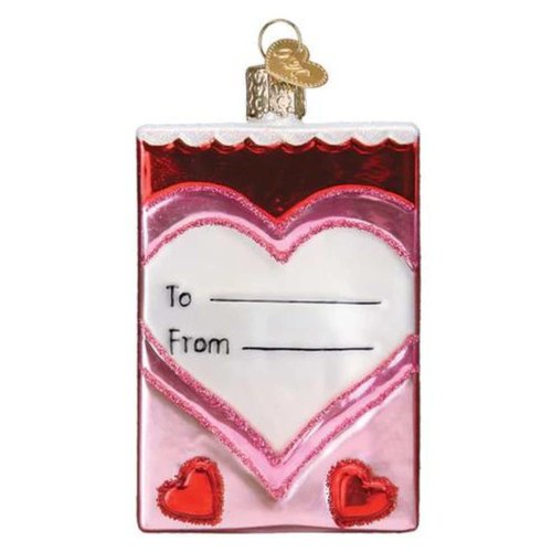 Old World Christmas Conversation Hearts Candy Box Glass Blown Ornament for Christmas Tree, Handcrafted Holiday Decoration, Valentine Collection