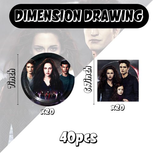 Autrpoweo 40pcs Saga of Twilight Party Decorations Tableware Dessert Plates and Napkins