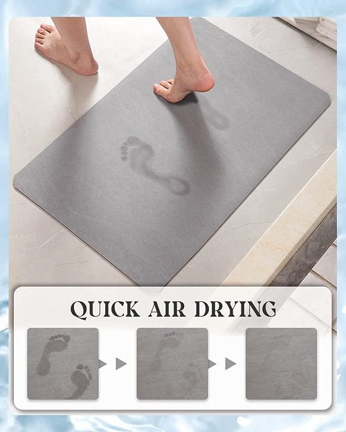 MontVoo Bath Mat - Non-Slip Rubber Backing | Quick-Dry Faux Suede - Grey 16x24" Shower Rug
