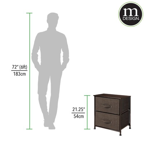 mDesign Small Storage Dresser End/Side Table Night Stand with 2 Removable Fabric Drawers - Organizer for Bedroom, Living Room, Closet - Hold Clothes, Linens, Accessories, Lido Collection, Dark Brown