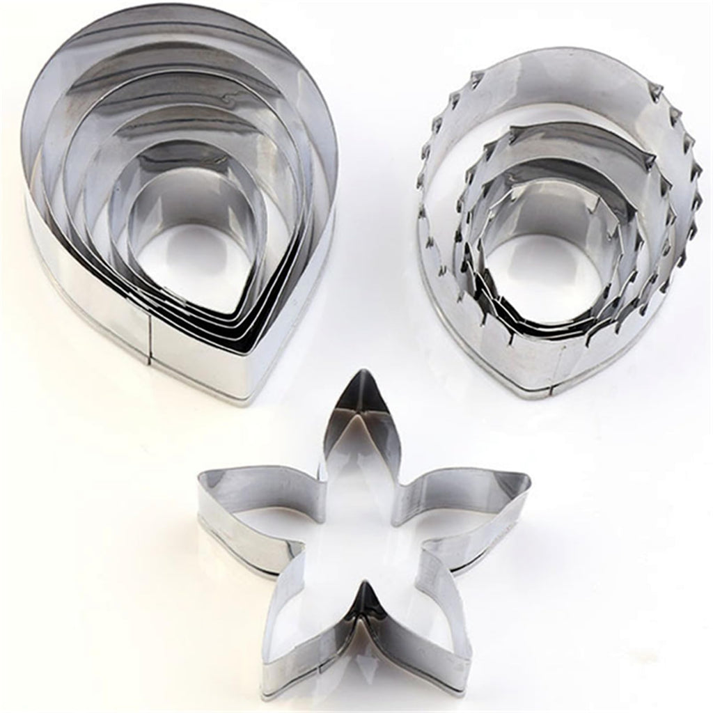 Rose Petal Fondant Cutters Set of 11 pcs, Stainless Steel Flower Shaped Cookie Cutters Pastry Biscuit Baking Clay DIY Molds (Rose Petals + Leaf + Calyx)