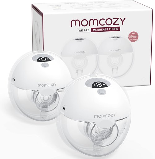Momcozy M5 Wearable Breast Pump - Hands-Free, Double-Sealed Flange for Comfort | 3 Modes & 9 Suction Levels, 24mm, 2-Pack Quill Gray