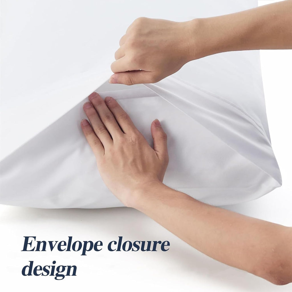 Nuzzle Pillow Cases - King Size 100% Cotton Pillow Covers | Soft 300 Thread Count, White 20 x 36 Inches