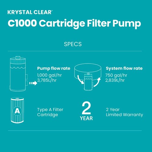 **INTEX C1000 Cartridge Filter Pump - 1000 GPH Flow Rate with HydroAeration Technology | Includes Type A Filter Cartridge**